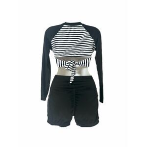 Women’s Long Sleeve Cropped Swim Top only B & W Stripe Tie Back  Small (Approx.)